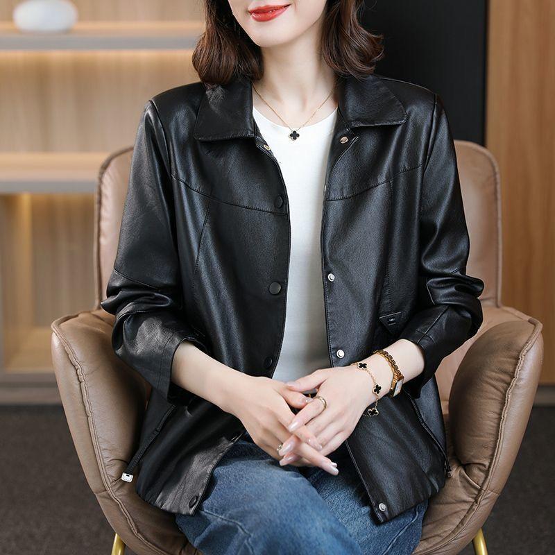 Leather jacket women's autumn new short small age-reducing fashion spring and autumn leather jacket