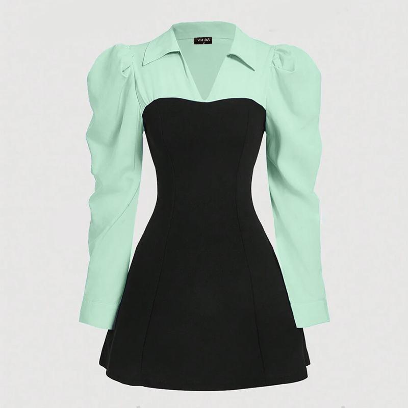 

VONDA Женские осенние платья с воротником-рубашкой, длинным рукавом, имитацией двух частей L