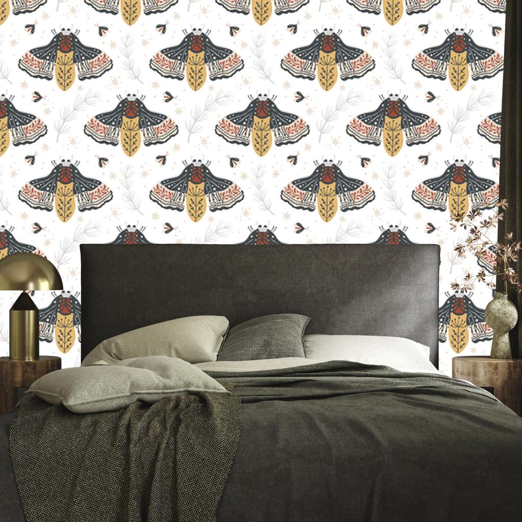 Rainbows and Butterflies Boho Wallpaper White, Gray and Graphite 50x1000