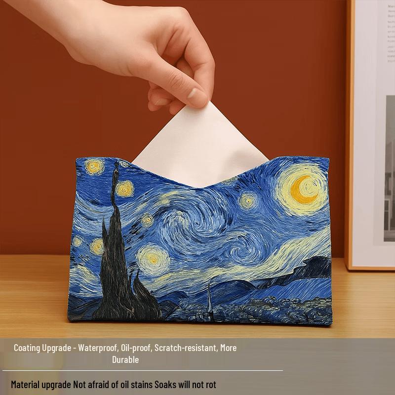 LIEI Light Luxury Oil Painting Rose Leather Tissue Box