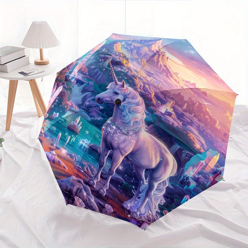 Unicorn Fantasy Theme 8 Bone Hand Automatic Folding Fashion umbrella, Compact and Portable Design, A Perfect Gift for Birthday, Christmas or