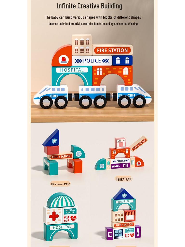 Magnetic Wooden City Train & Building Blocks Set for Kids