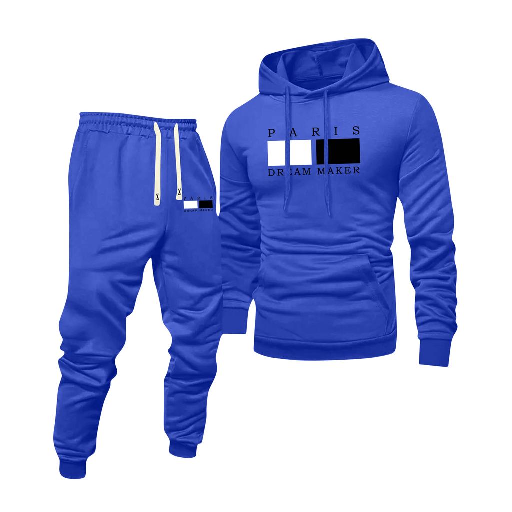 Men's Printed Hooded Sweatshirt And Sweatpants Casual Sports Suit