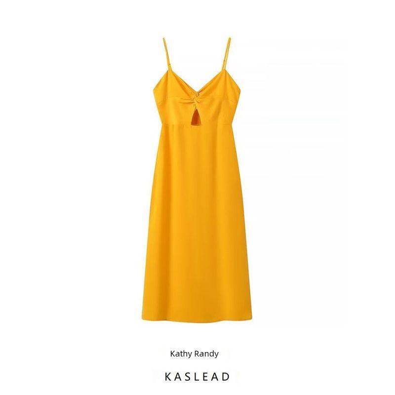 Kaslead New Arrival Women's Clothing Fashion Style Fashion Casual Satin Knot Sling Dress