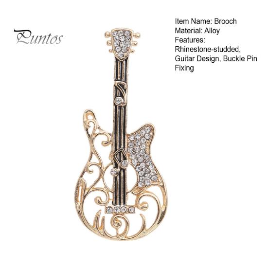 Retro Versatile Ladies Brooch Exquisite Rhinestone-studded Guitar Design Hollow Collar Corsage Buckle Pin Brooch
