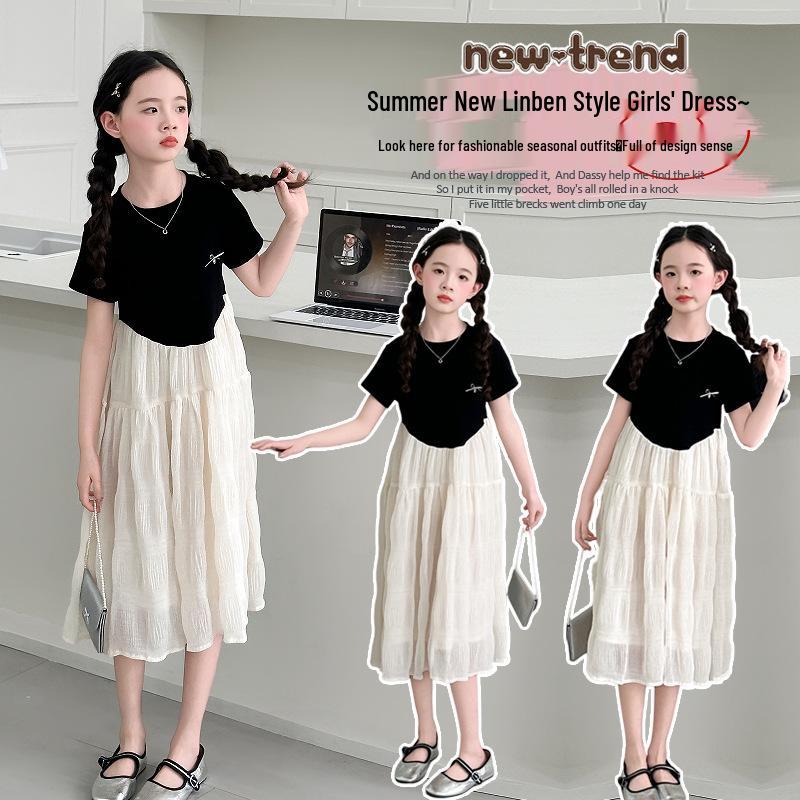 

Girls Hepburn Style Summer Princess Dress for Big Kids, 2025 Collection. 130 cm