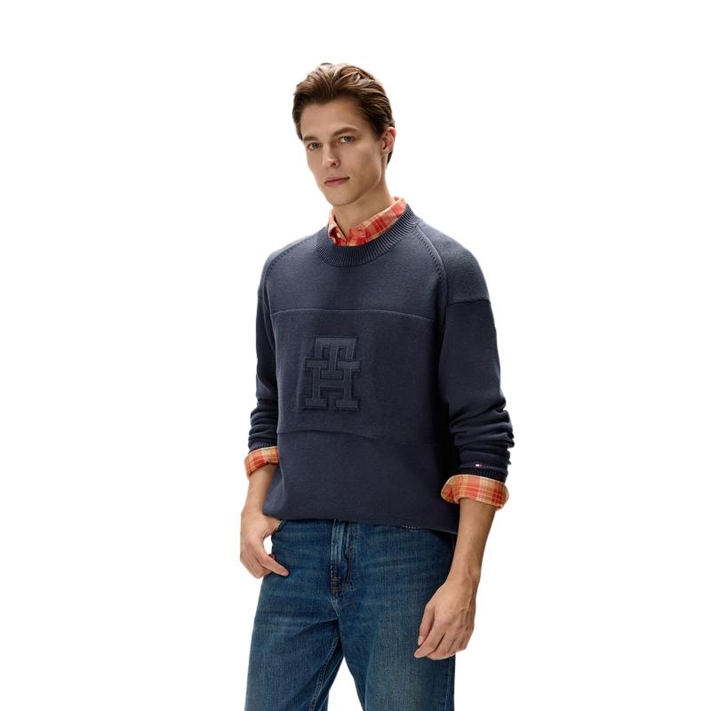 Tommy Hilfiger Cotton Plain Letter Embroidery Casual Commuter Crew Neck Fitted Knit Sweater Men Sweater XM0XM03130