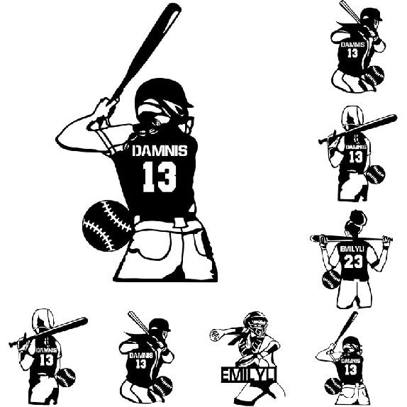 Personalized Baseball Player Wall Decal Custom Name Number Sports Wall Decal Sport Player Jersey Decal Sticker Gifts for Baseball Lover Decor for