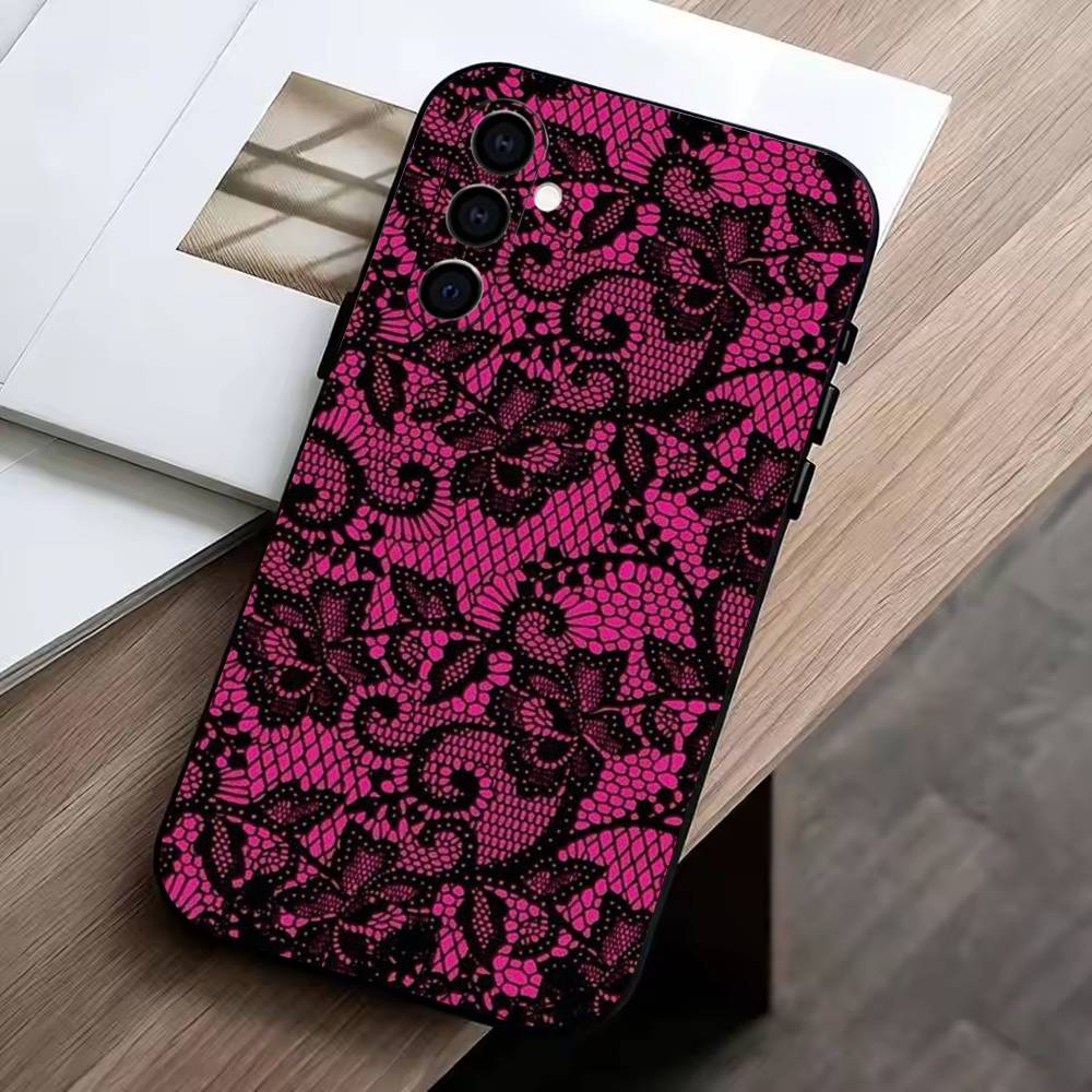 

Elegant black lace print design Phone Case For Samsung Galaxy A73,A72,A71,A70,A53,A52,A51,Others Soft Black Cover Samsung a32 5g