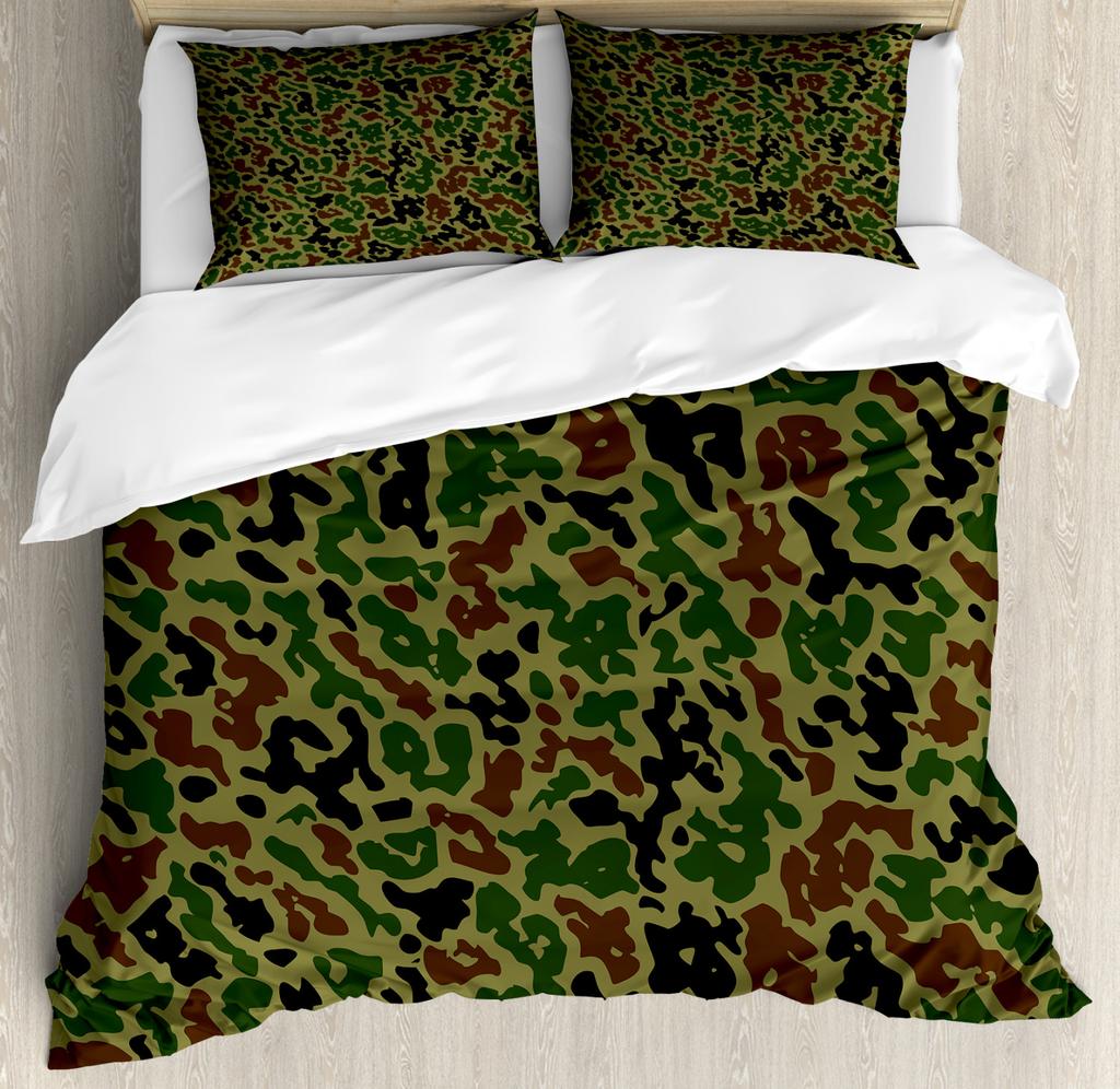 Camouflage Duvet Cover Set, Camouflage Concept Concealment Artifice Hide Force Uniform Pattern Fashion, 3 Piece Bedding Set