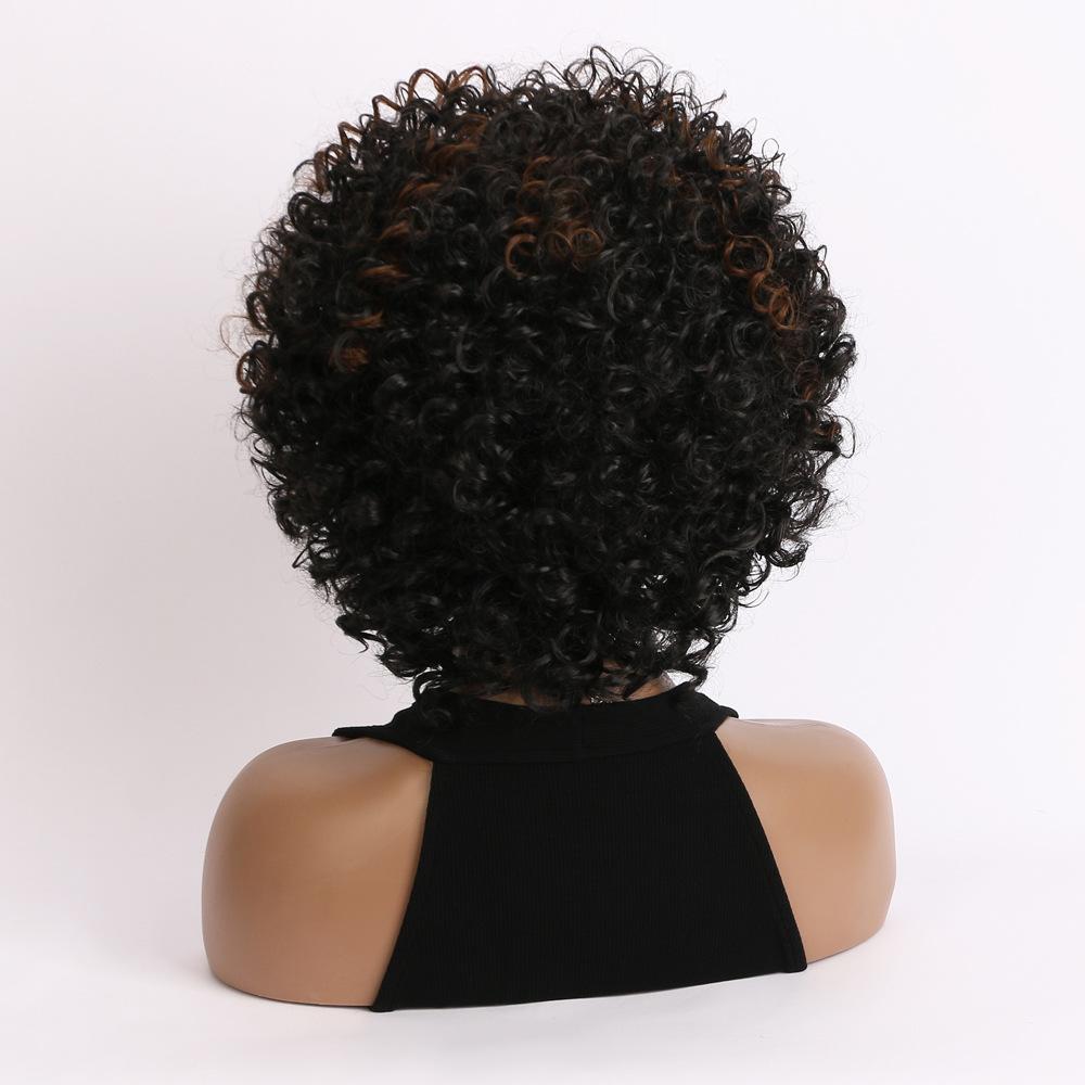 Peluca Corta Rizada para Mujer con Flequillo Lateral Esponjosa Aspecto Natural Cabello Resistente al Calor