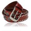 [Laquest] Laquest Men's Leather Studded Belt, Antique Concho, Fleur-de-lis Emblem Relief Leather Belt (Dark Red)