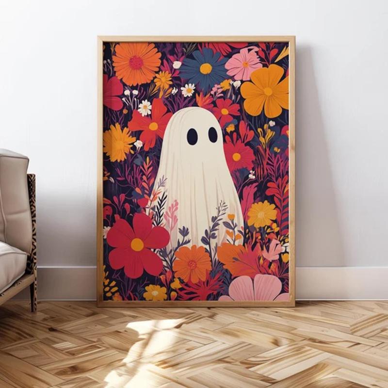 Ghost Posters Halloween Print Wall Art Funny Halloween Poster Cute Ghost Design Halloween Printable Poster Girly Wall Print 21X30CMNo Framed
