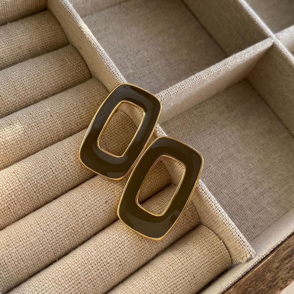 Metal Wind Hollow Geometric Square Drop Glaze Stud Earrings Versatile Earrings Pendant Design Advanced Temperament Earrings