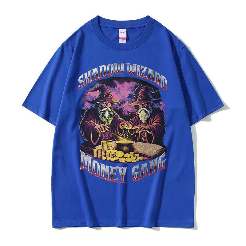 Vintage Shadow Wizard Money Gang Funny Meme Tee Shirt Men Women Harajuku Gothic Fashion Cotton Short Sleeve Tshirts Streetwear