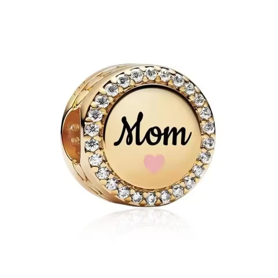 925 Silver Mamma Rosa Hjärta Berlock Hänge Original DIY Kvinnors Utsökta Armband Smyckestillbehör Morsdagspresenter