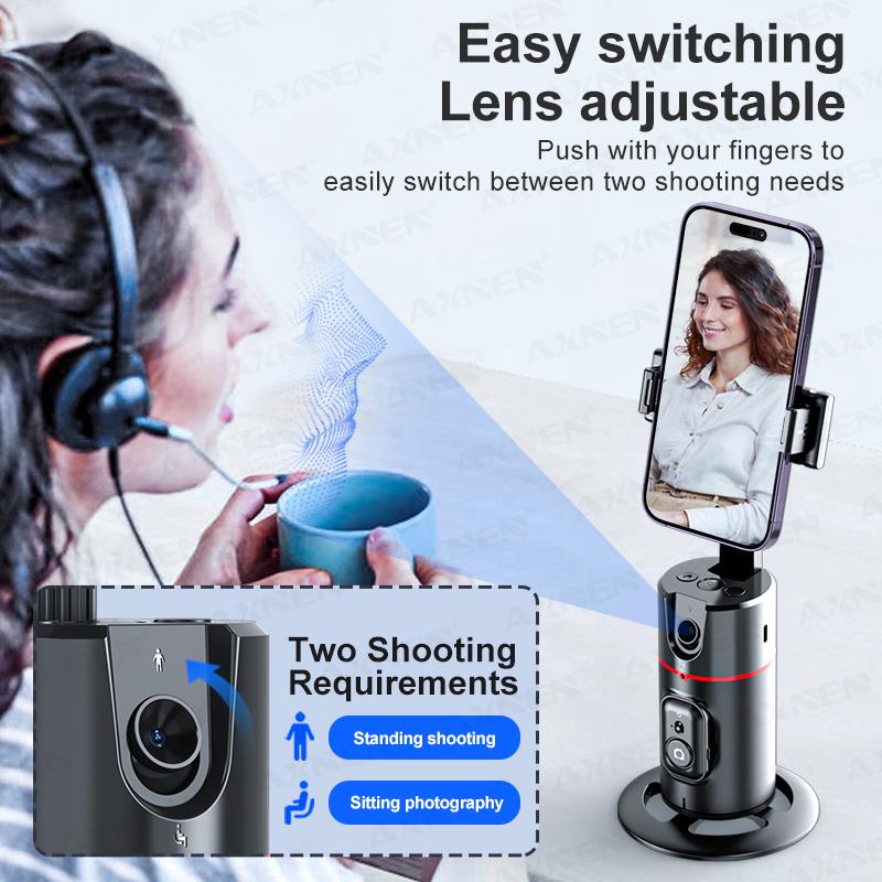 Für P02 360 Rotation Gimbal Stabilisator, Follow-up Selfie Desktop Face Tracking Gimbal für Tiktok Smartphone Live, mit Fernauslöser