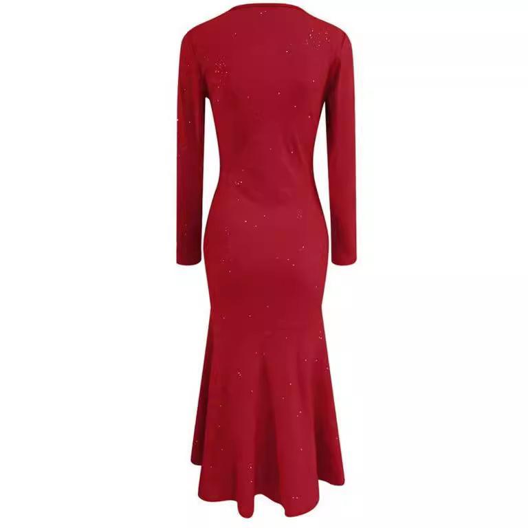 Sexy Slim Butt Dress Long Sleeve V-Neck Hot Sequins Party Party Wedding Stretch Dress
