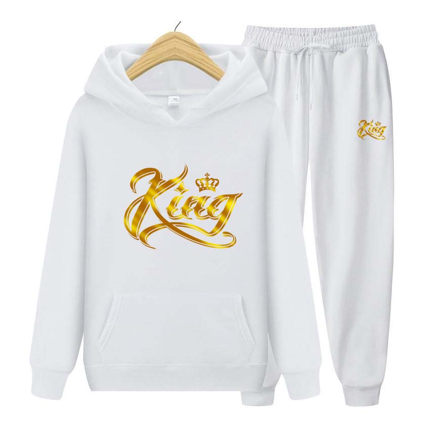 

Спортивный костюм, комплект из 2 предметов, толстовки с длинными рукавами для мужчин и женщин, толстовка с капюшоном и принтом короля и королевы, спортивная одежда для бега L