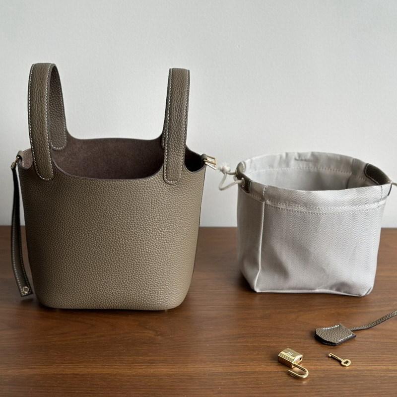New leather first layer cowhide lychee pattern bucket bag handbag vegetable basket bag women's bag