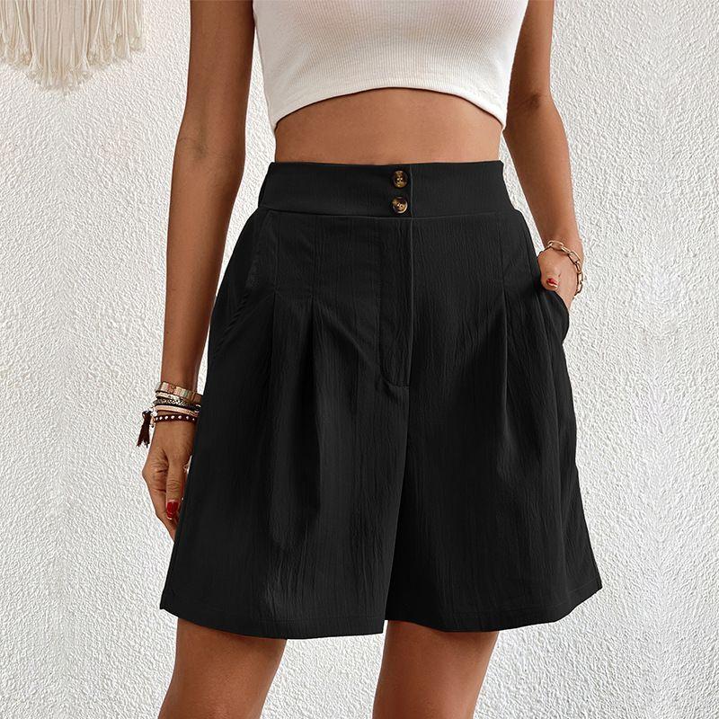 Pocket Solid Color High Waisted Shorts Pocket Pure Color High Waist Button Shorts