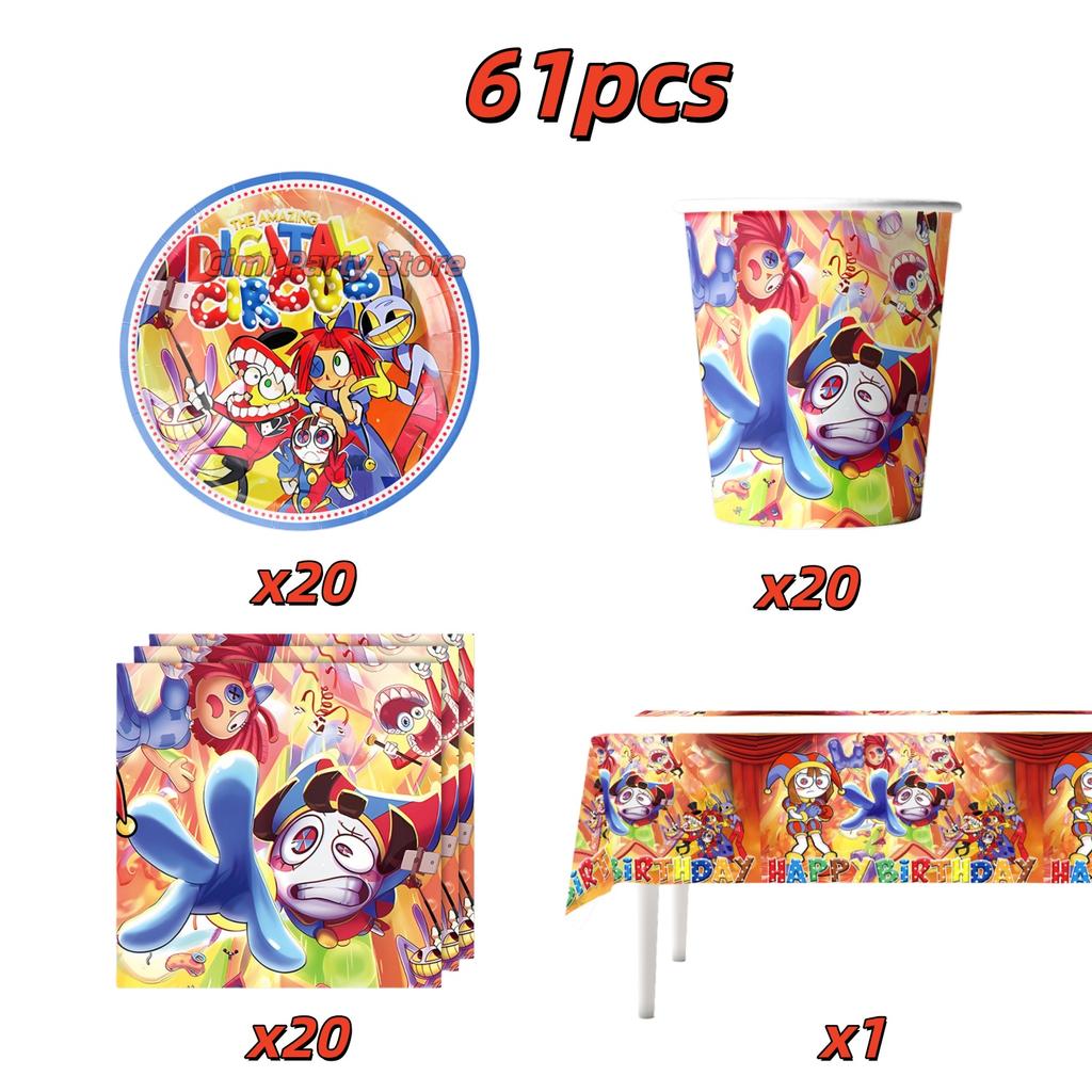 Amazing Tableware Birthday Party Decoration Digitaled Circus Balloon Banner Cake Topper Party Supplies Baby Shower Decor Gifts
