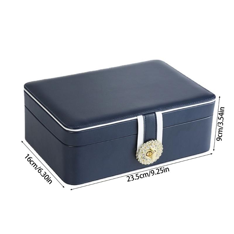 Jewelry Box with PU-Covered Exterior, Lift-Out Upper Tray, Ring Rolls, Earring Panel, Necklace Hooks, and Lid Pocket