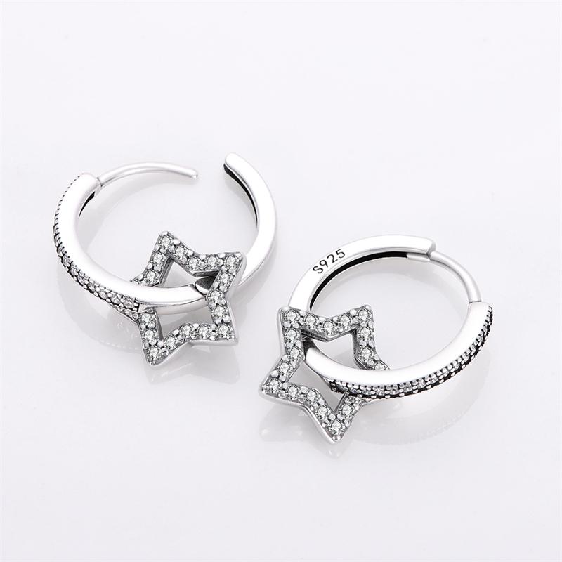 925 Silver Colorful Zircon Rose Gold Star Moon Women Earrings Brilliant Wedding Engagement Star Earrings Jewelry Gifts