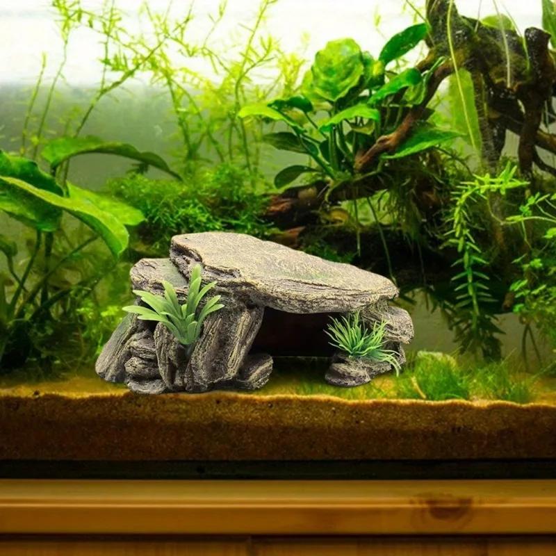 1 Stück Aquarium Schildkrötenbecken Dekoration Terrasse Künstlicher Unterschlupf Dekor Ornament Reptil Ruheplatz für Fische Wasserschildkröten Frösche Schildkröten