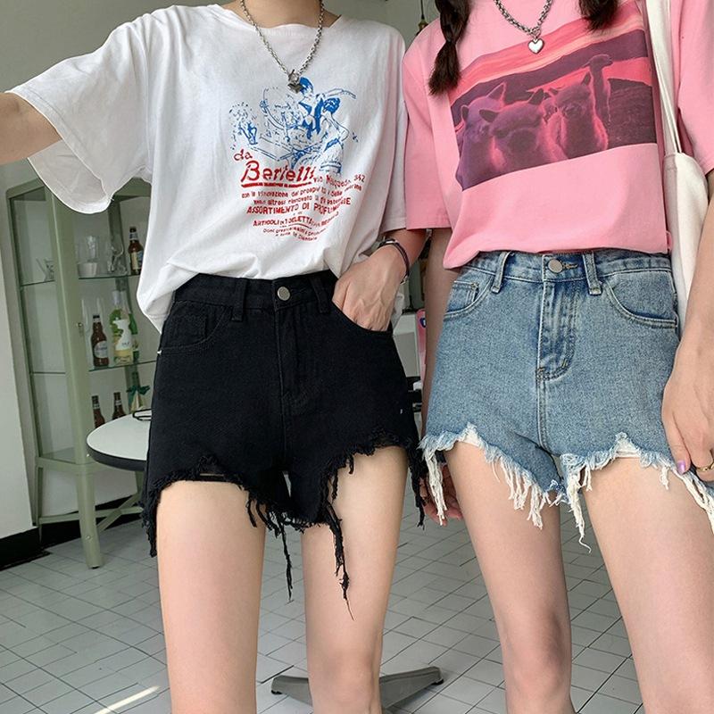 Pants Classic and Minimalist Fashion Versatile Broken Holes Female Summer High Waist Loose Thin Raw Edge Wide Leg A Word Denim Shorts Individuality