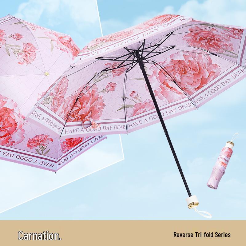 Umbrelă Florală Triplă Strat Dublu cu Protecție UV pentru Femei - Design Pictură în Ulei, Ploaie sau Soare.
