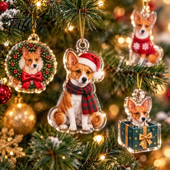 Charming Holiday Crafts Christmas Corgi Advent Calendar with 24 2D Flat Acrylic Dog Ornaments, Countdown Box Decorative Gift Cute Puppy Hanging