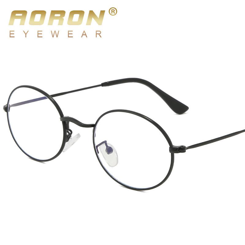 aoron Flat Mirror Metal Anti-blue Glasses Round Frame Men's and Women's Style Eye Protection Can Be Matched with Myopia Glasses