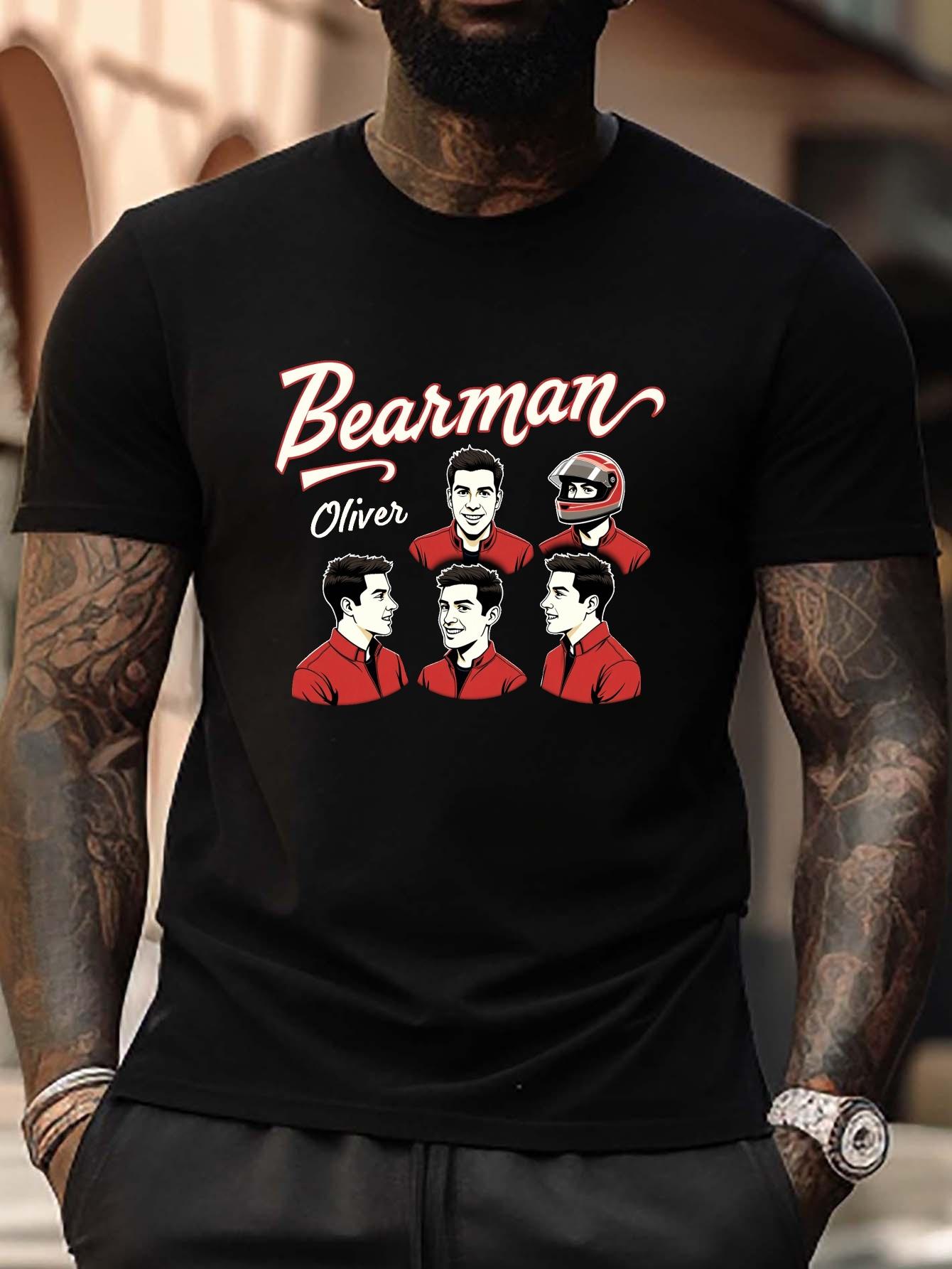 Bearman Oliver Racing Portraits Plus Size T-shirt - Black Geometric Racing Graphic Tee with Red Accents L