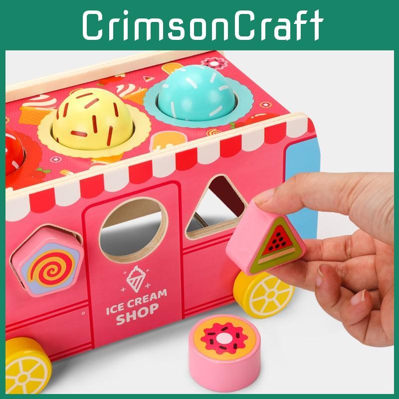 Educational Kids Wooden Toy With Ice Cream Truck Shape For Early Gift Learning