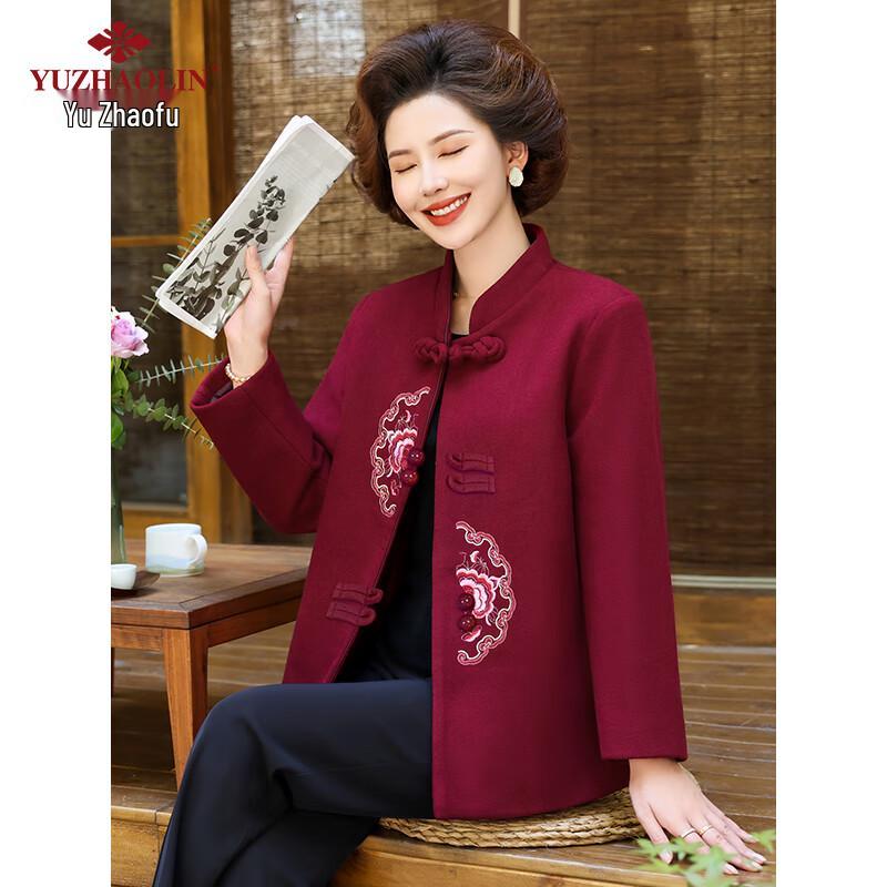 Yuzhaolin Women's Floral Woolen Coat for Seniors