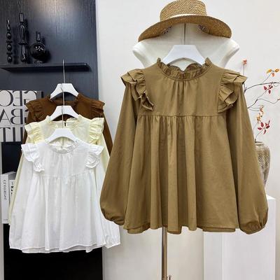 Women's Retro French Ruffle Collar Long-Sleeve Shirt - Autumn Slim Fit