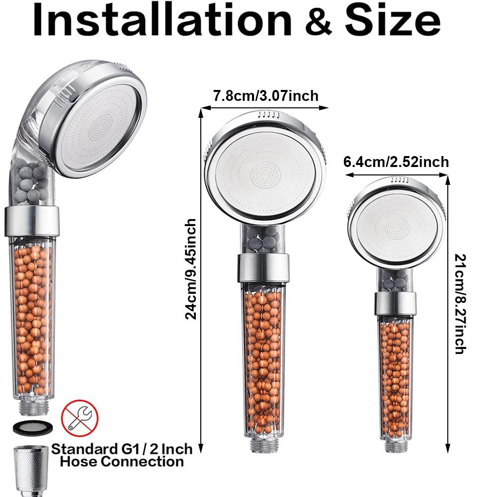 1-3Pcs Filtered Shower Head Bathroom ABS High Pressure Water Saving Spray Handheld Clear Showerheads with Filter Beads