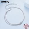 WOSTU Real 925 Sterling Silver Love Knot Bracelets for Women Couple s925 Silver Cube punk Chain Charm Bracelet