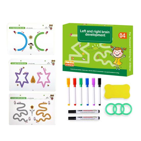 

Детская обучающая книга по управлению ручкой с 8 ручками и ластиком, многоразовая, для дошкольников, для раннего образования, для обведения линий, для малышей, для мальчиков и девочек, подарок зелёный