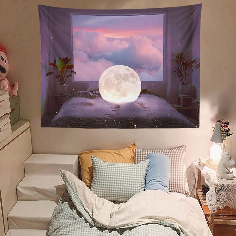 VIKAMA Simulation Window View Starry Sky Earth Tapestry, HD Wear-Resistant Background Cloth for Dreamy Living Room Decor