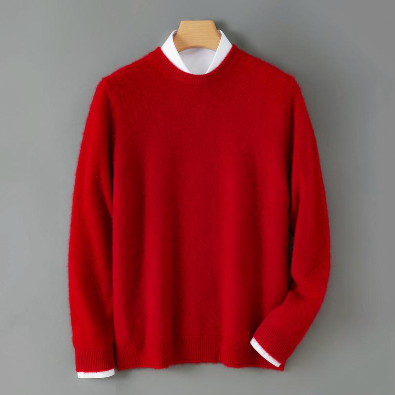 Men's Autumn/Winter Pure Wool Round Neck Thick Knit Sweater Pullover