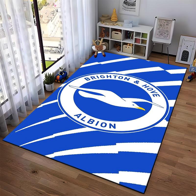 Seagull Emblem with Blue Stripes Design Non-slip Rug Suitable for Living Room and Bedroom Sofas.