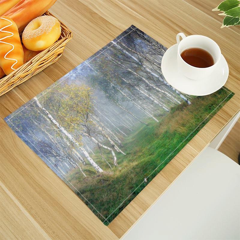 Naturalny leśny podkładka na stół z tkaniny lnianej Podkładki na stół Rodzinny obiad Zastawa stołowa Mata na stół kuchenny 30X45cm