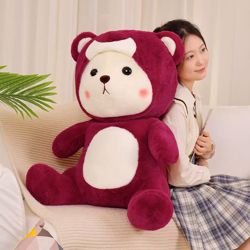 New Strawberry Transformed Bear Doll Stuffed Plush Toy Doll Cartoon Anime Fun Doll for Children's Birthday Gift Cute