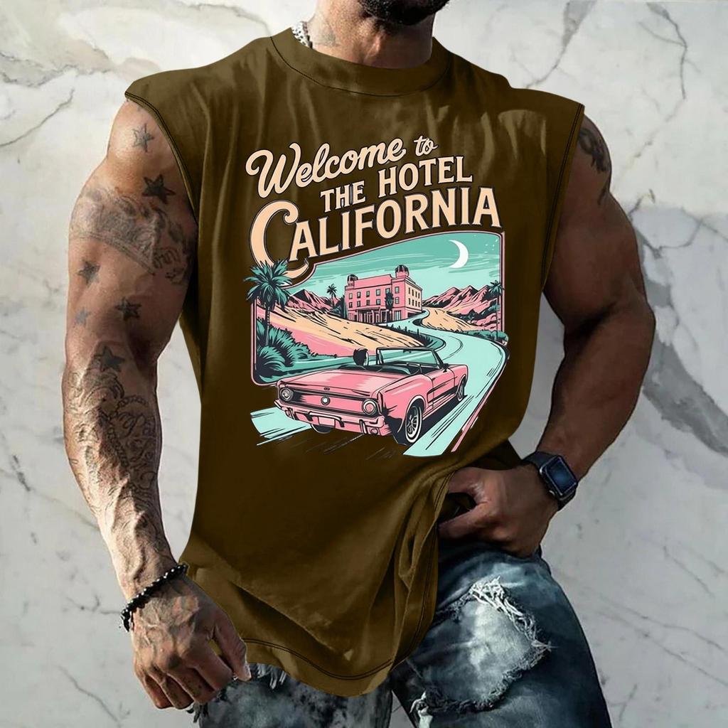 Men Sleeveless Tank Top Loose Fit Breathable Muscle Shirt Vintage Graphic Print Casual Streetwear Summer Sportswear