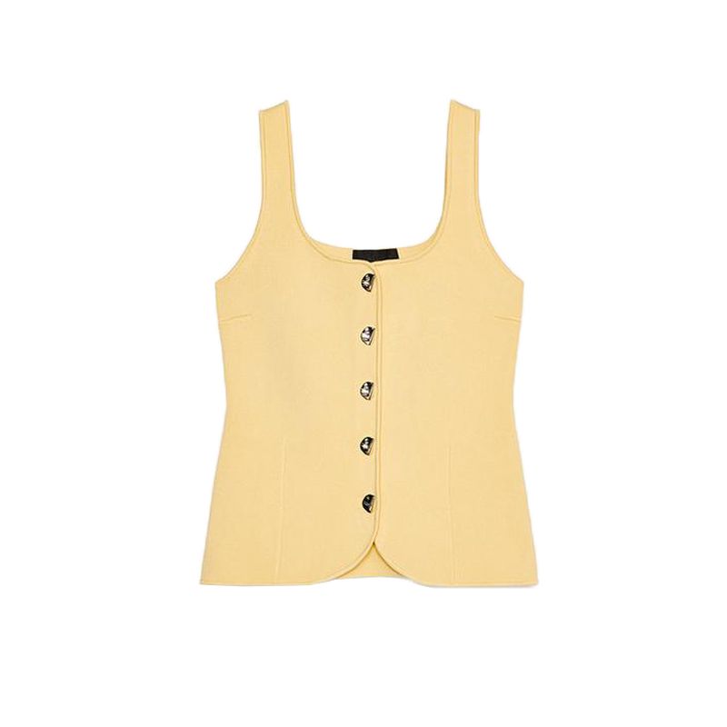 Spring and Summer New Women's Clothing Metal Button Decoration Plain Stitch Corset Round Neck Shoulder Strap Tops 5536038