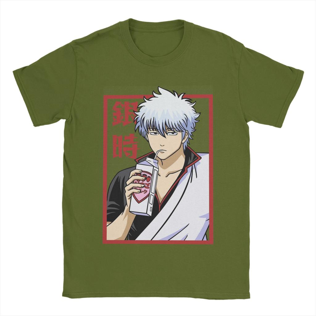 Casual Gintamas T-Shirt Men Crewneck Pure Cotton T Shirts Gintoki Sakata Short Sleeve Tee Shirt Summer Clothing