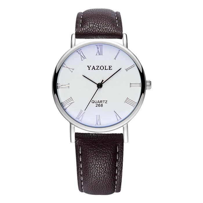 YAZOLE Men Watches Roman Numerals Blu-Ray Faux Leather Band Analog Quartz Watch Fashion Business Men's Wrist Watch Reloj Hombre