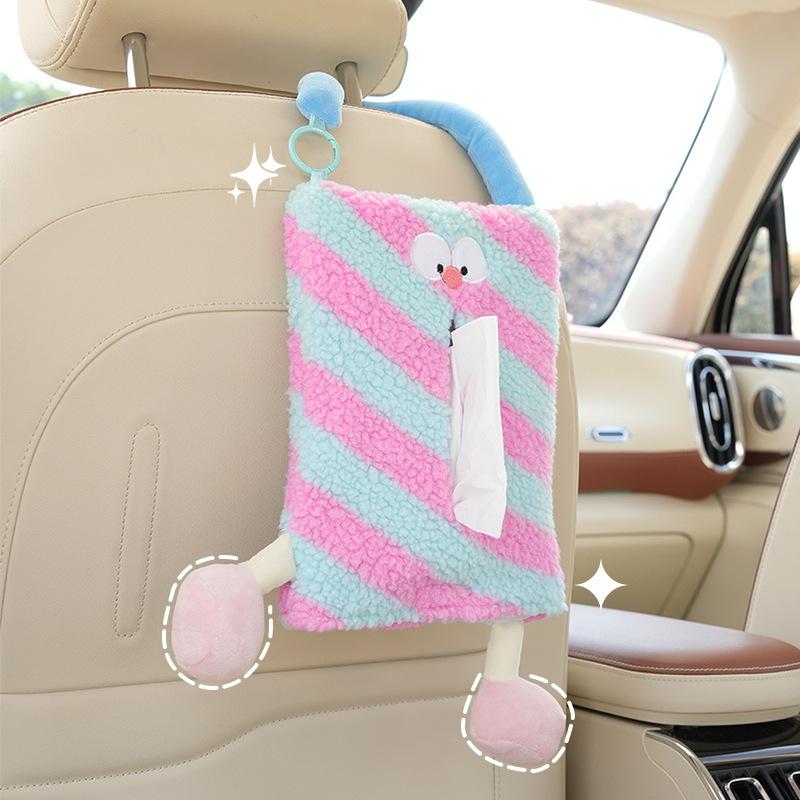 Creative cartoon car tissue box plush monster car seat back hanging paper box Internet celebrity inside tissue box